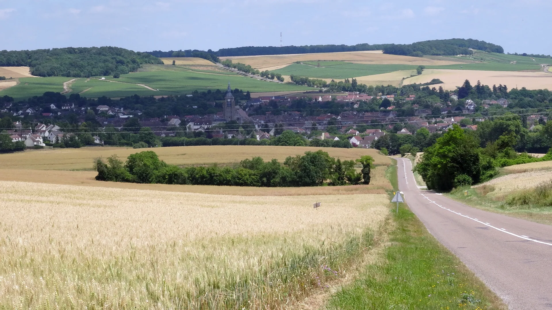 Un village de l’Aube vu depuis les champs de blé